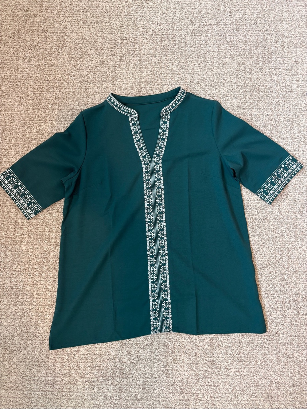 Embroidered Forest Green Women's Tunic Top Size Large